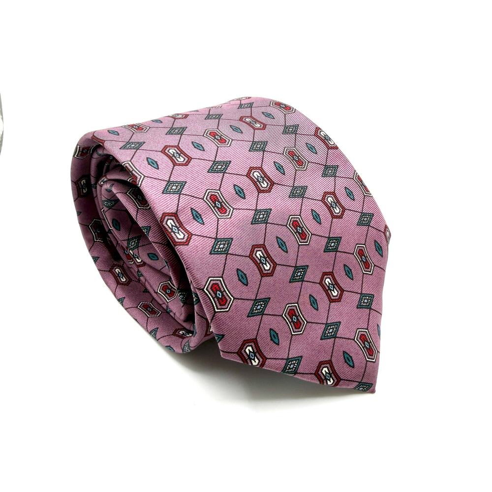 Vintage 90s Charles Jourdan Purple 100% Silk Geometric Necktie